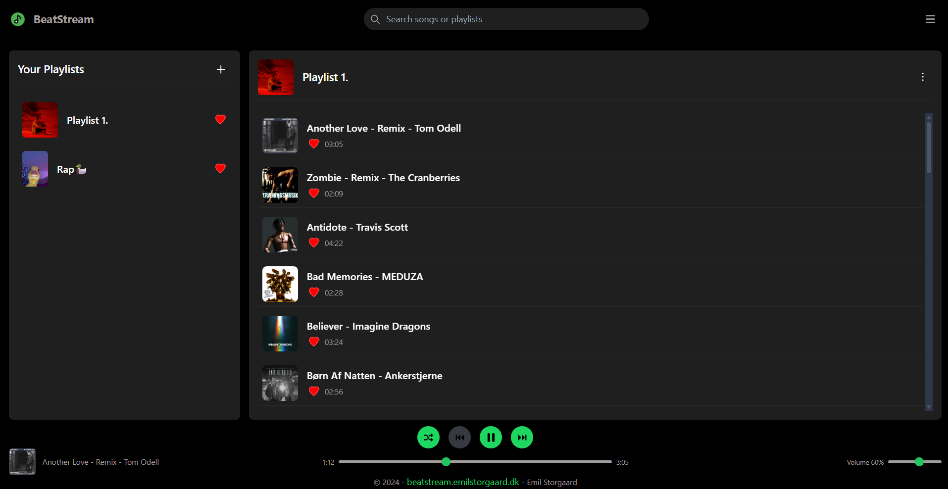 Music player interface with active playback